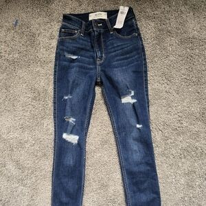 Hollister Women's Highrise Super Skinny Distressed Blue Jeans 0R